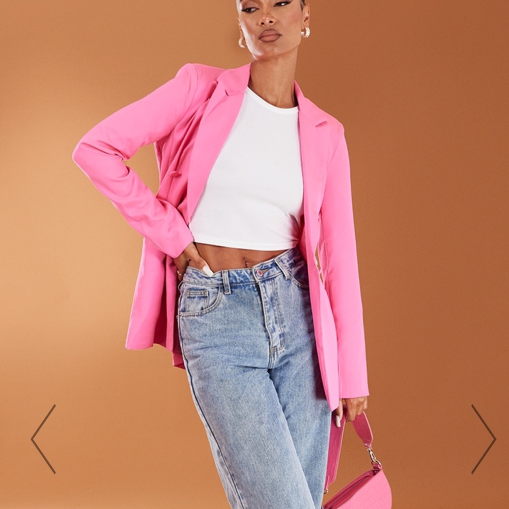 Bubblegum Pink Double Breasted Woven Blazer- Pretty Little Thing